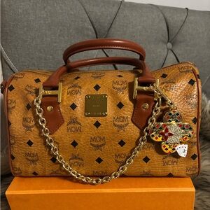MCM Cognac Boston bag Visetos Satchel